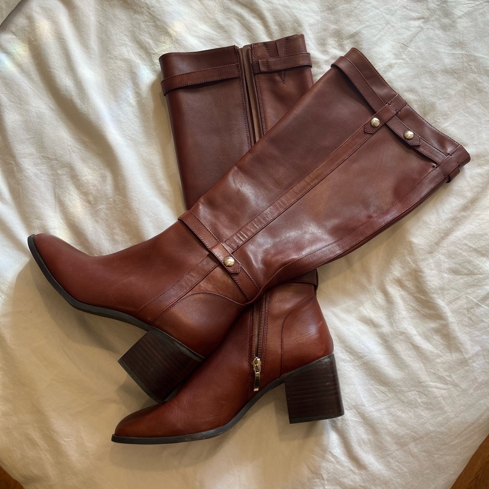 Essex lane tall knee high leather brown boots healed boots new never worn